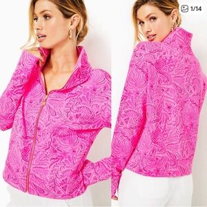 Lily Pulitzer WRENLEY ZIP-UP, CERISE PINK PINKIE PROMISES